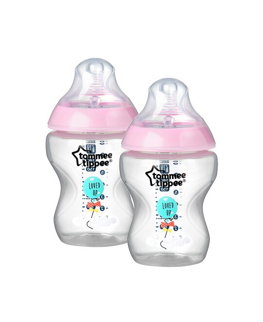 Tommee Tippee Closer to Nature 2x260ml Easi-Vent™ BPA free Decorative Feeding Bottles - Pink image number 1